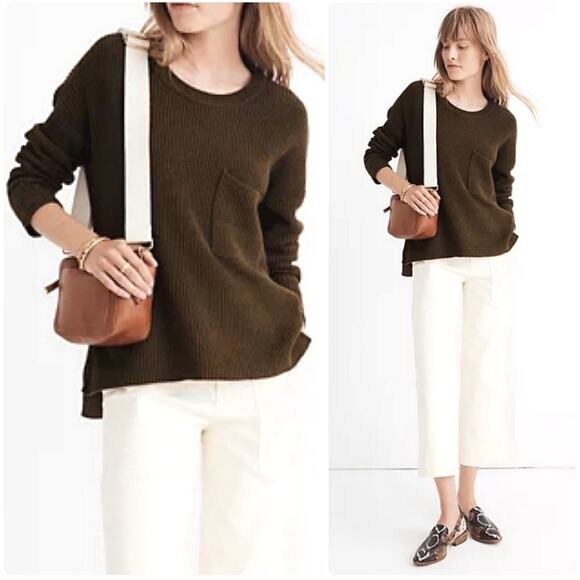 Madewell Olive Green Crew Neck Pullover Sweater Ribbed Knit Cozy Classic XS - Picture 13 of 14